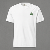 White Ghosts T-shirt front against a grey concrete wall